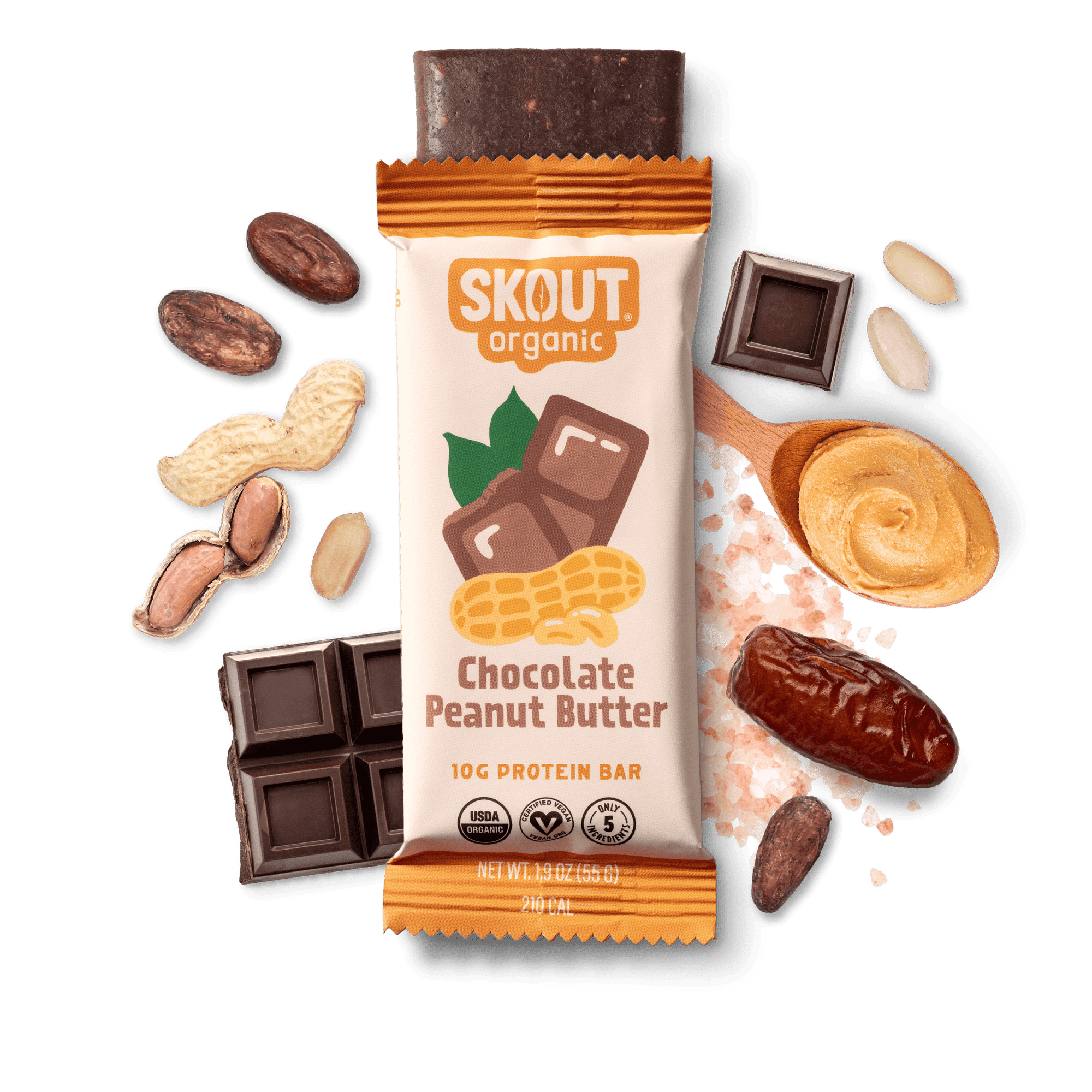 Skout Organic Chocolate Peanut Butter Plant-Based Protein Bars - 12 Pack