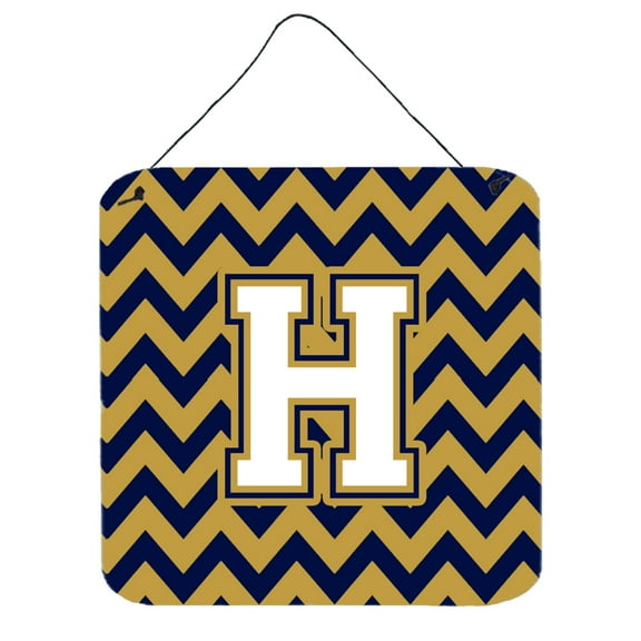 Letter H Chevron Navy Blue and Gold Wall or Door Hanging Prints
