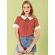 thumbnail image 3 of INSPIRE CHIC Blusa de lunares de manga corta con cuello Peter Pan en contraste vintage para mujer Rojo M, 3 of 6
