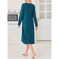 thumbnail image 4 of KISSGAL Women Nightgowns Long Sleeve Sleepshirts Pleated Long Nightdress V Neck Curved Hem Night Gown Sleepwear with Pockets, 4 of 8