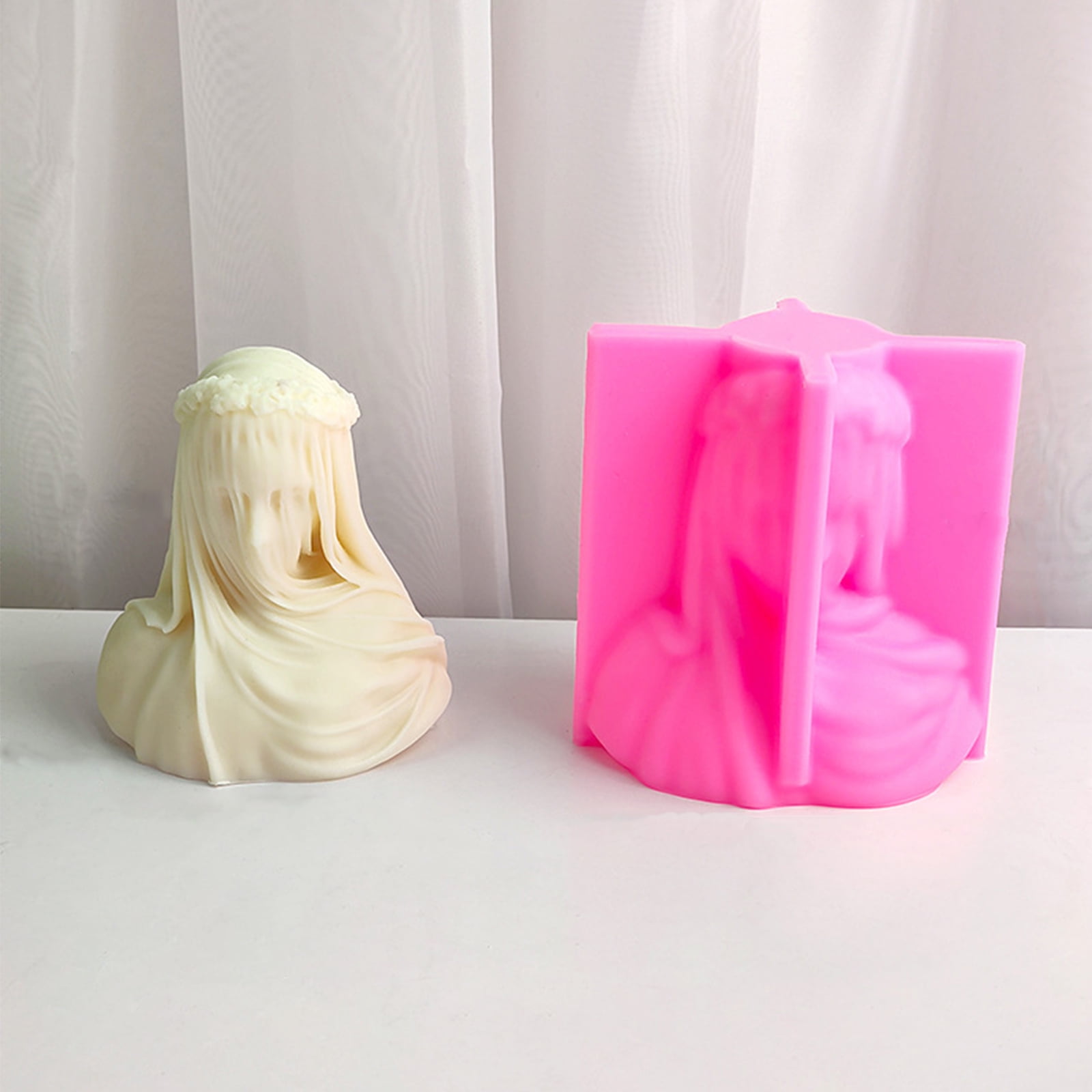 Geemin Veiled Silicone Candle Mould Female Bride Antique Bust Statue Sculpture Body Mold Art Decor Plaster Soap Making Mould