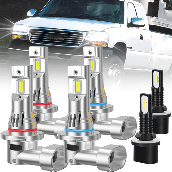 ROADSUN For 2001 2002 GMC Sierra 2500 HD LED Headlight Bulbs 6000K High Low Beam Bulbs, Plug and Play Light Kit Pack of 6