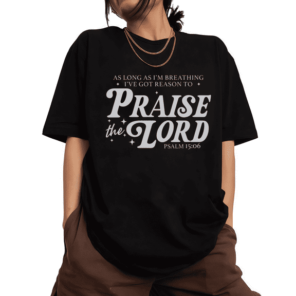 UNISHE Womens Praise The Lord Christian Quote Graphic Short Sleeve Crewneck T-Shirt S-5XL Black Tops