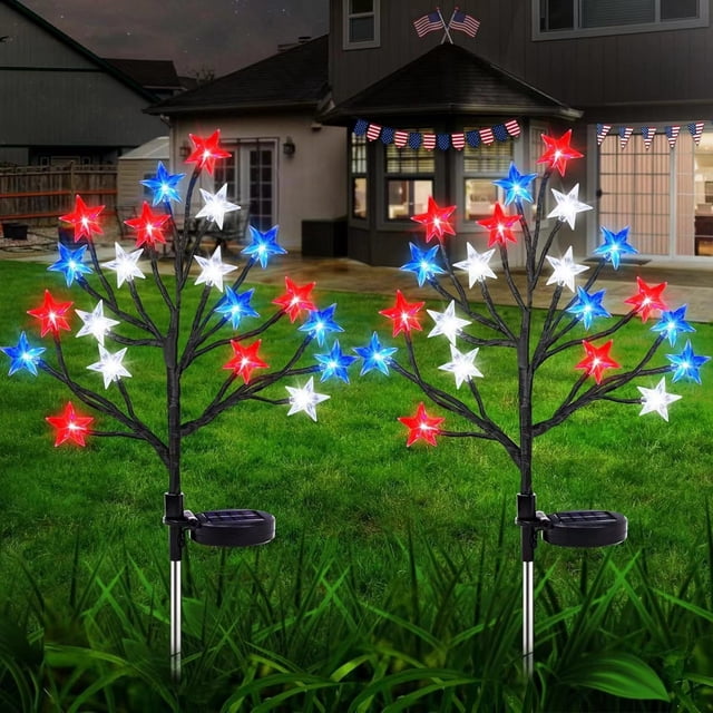 Roiihwy solar Décorations Lumières Solaires Extérieures du 4 Juillet, Lumières sur Piquet Étoiles Rouges Blanches et Bleues, Décorations Patriotiques Solaires Étanches pour l'Extérieur pour Cour Sentier Tombe, RDM