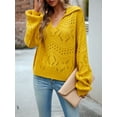 thumbnail image 2 of Arvbitana Women's Loose Knit Sweater Hollow-Out Long Sleeve Lapel Pullover Jumper Tops Teen Girls Casual Solid Color Knitwear, 2 of 8