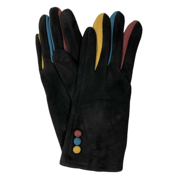 Womens Colorful Black Button Stretch Fit Text & Tech Touchscreen Gloves