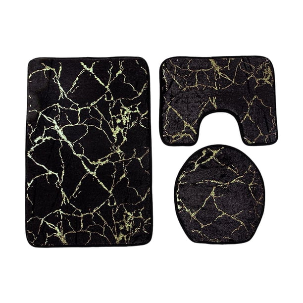 Juego de 3 alfombras de baño decorativas, antideslizantes, absorbentes de agua, suaves Negro