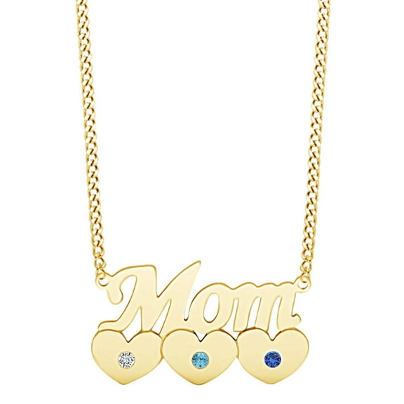 AFFY Mother's Day Jewelry Gifts Round Simulated Three Birthstones Mom Pendant Necklace In 14k Yellow Gold Over Sterling Silver
