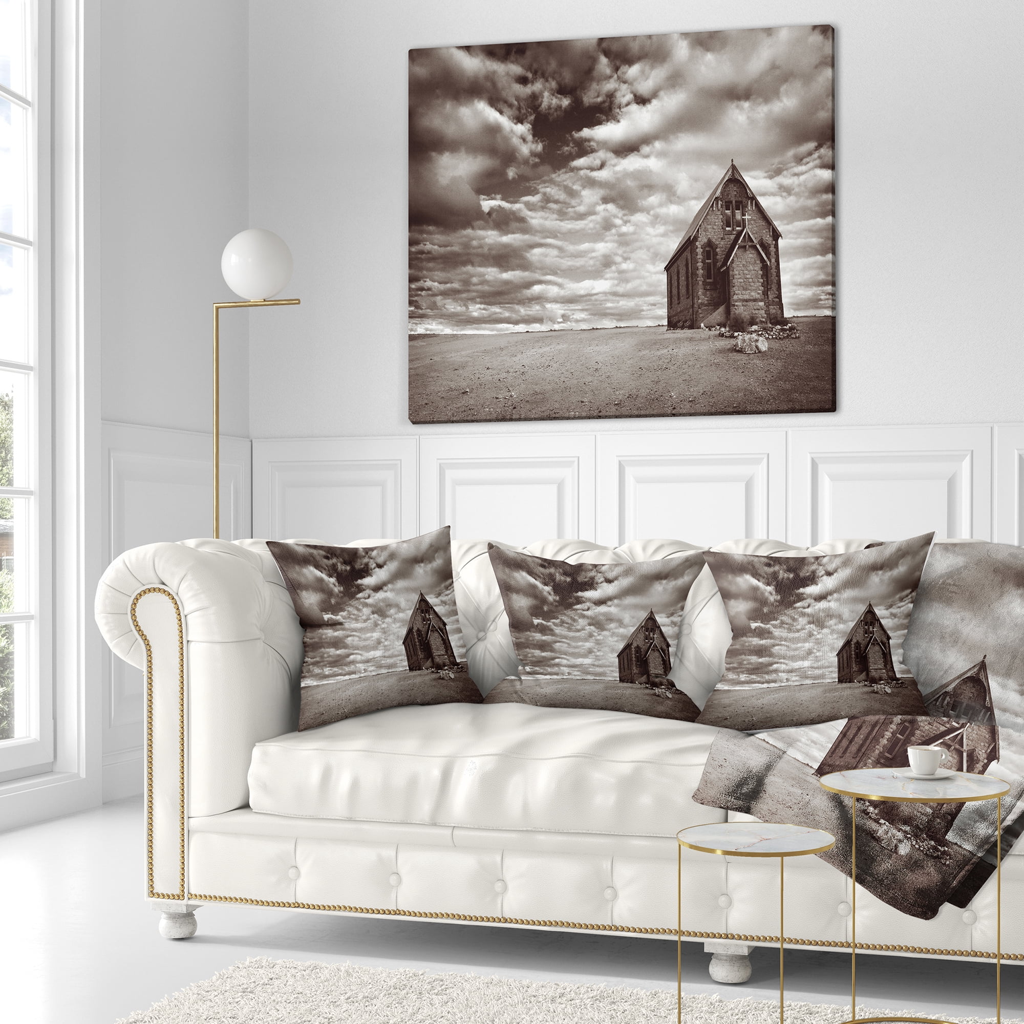 Designart Abandoned Desert Church - Landscape Printed Throw Pillow - 16x16