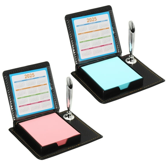2pcs Leather Sticky Notes Holder with Pen Holder, Post Notes Holder Storage Box Desktop Mini Case Business Card Holder Memo Pad Organizer for Desk Home Office Gift,Pink Blue