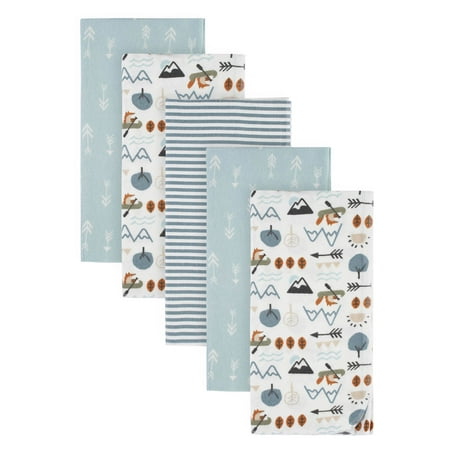 Modern Moments by Gerber Baby & Toddler Boy Flannel Blankets, 5-Pack, Blue Outdoors