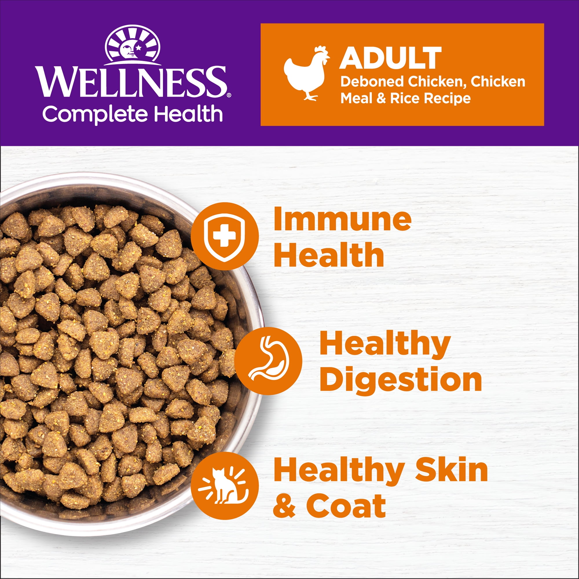Wellness Complete Health Adult Dry Cat Food, Natural, Wholesome Grains Kibble, Chicken Recipe, 5 lb Bag