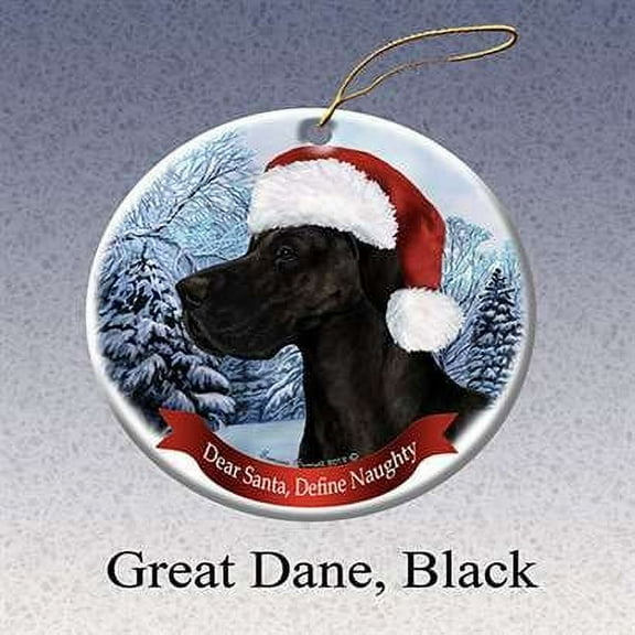 Holiday Pet Gifts Great Dane (Uncropped) Black Santa Hat Dog Porcelain Ornament