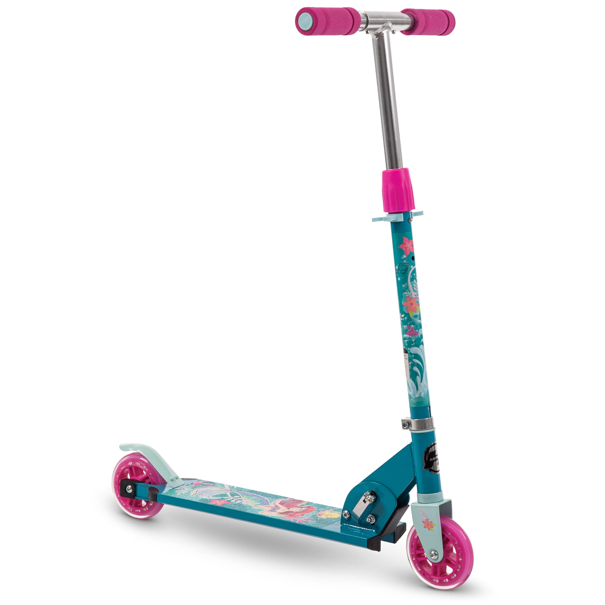 Disney Ariel Girls' Inline Folding Kick Scooter, for Children Ages 5+ Years, by Huffy, Teal