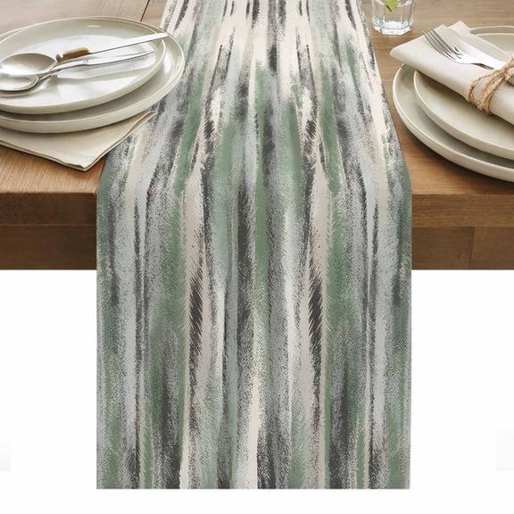 Sage Green Vintage Table Runner - 72 Inch Long, Kitchen Dining Table Runner Dresser Scarves, Stripes Painting Retro Abstract Art Farmhouse Decor for Coffee Tables Wedding Party Banquet