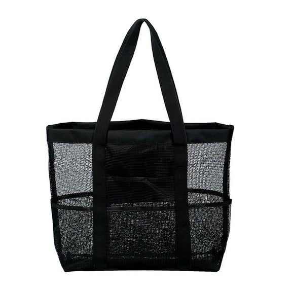 HERFIER Black Mesh Beach Tote Bag with Pockets - Work & Beach