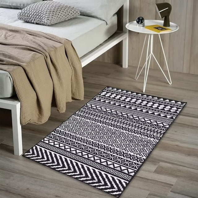 Alfombra bohemia de estilo rústico Haperlare, lavable a máquina, para entrada, pasillo, lavandería, hogar y oficina, de 60 x 90 cm, color negro