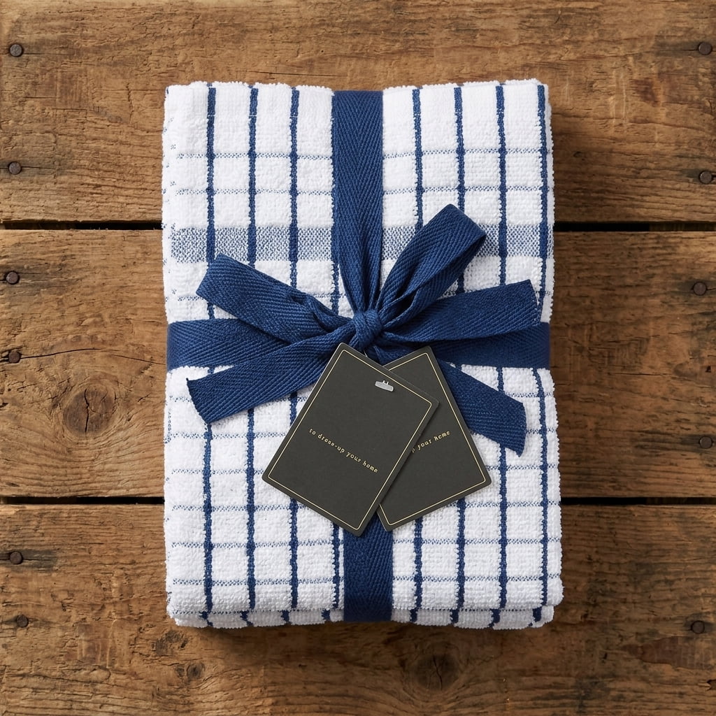 Blue 20 x 28 Inch Set of 4 Terry Cotton Kitchen Towels with Hanging Loop