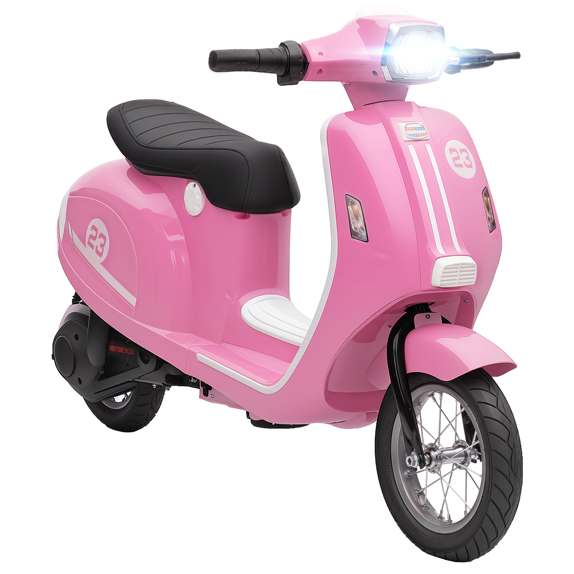 Qaba Kids Motorcycle, 24V Electric Motorcycle with Rear Suspension, LED Lights, Ride On Toy with 3-Speed Control for 8-12 Years Boys and Girls, Pink