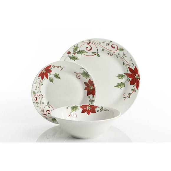 Gibson Wintertide 12 Piece Dinnerware Set, Fine Ceramic