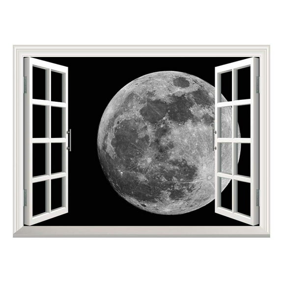 wall26 Removable Wall Sticker/Wall Mural - Full Moon Against Black Universe Space | Creative Window View Home Decor/Wall Decor - 24"x32"