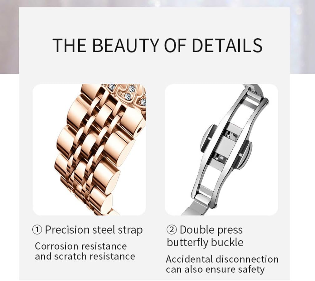 Watches for Women Rose Gold Stainless Ladies Female Fashion Luxury Diamond Dress Business Waterproof Quartz Wife Gifts Crystal Blue Wrist Watch