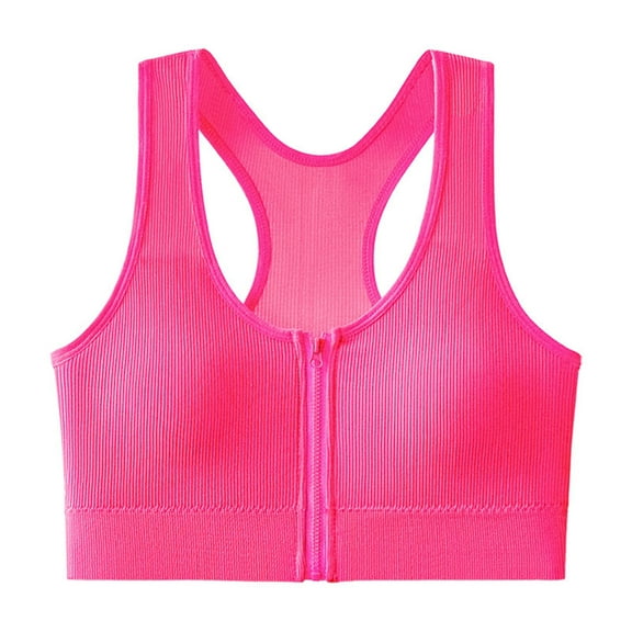 Yyeselk Women's Zipper Front Sports Bras Racerback Full Coverage Breathable Bra Wirefree Removable Pads Yoga Running Fitness Workout Bra Hot Pink Free Size