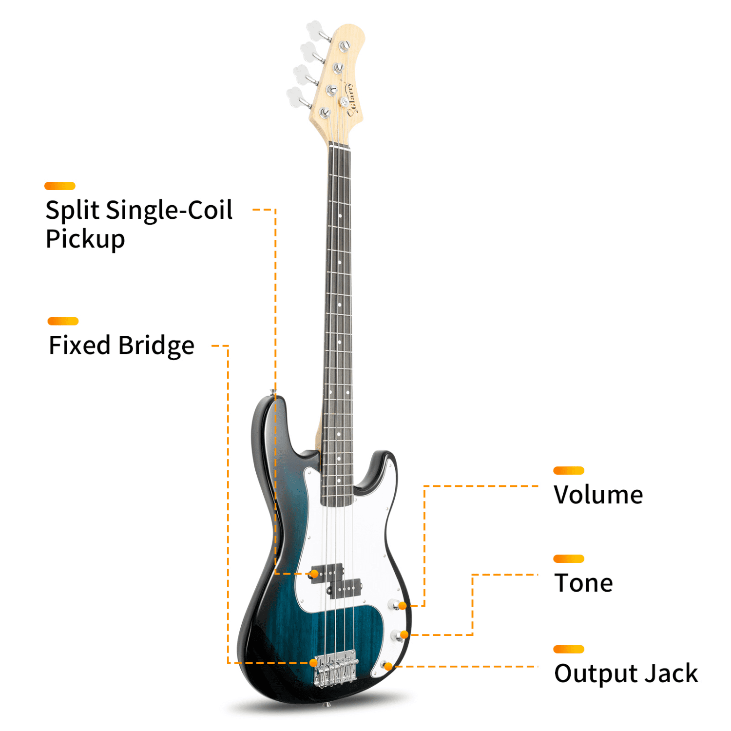 Hassch Electric Bass Guitar, 4 String Beginner Starter Kit with Bag and Other Accessories, Blue