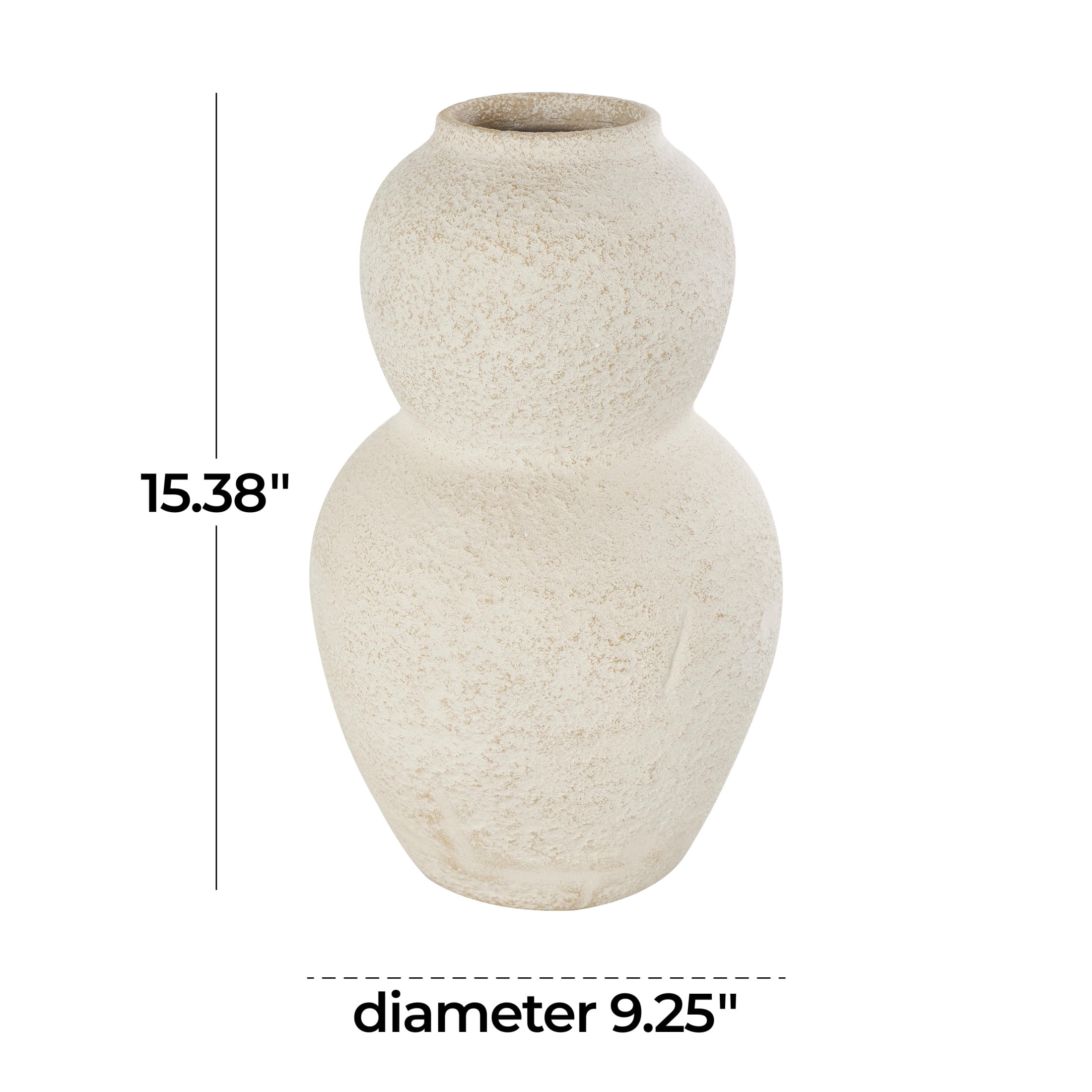 DecMode 15" Hourglass Textured Cream Ceramic Vase with Brown Distressing