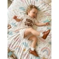 thumbnail image 5 of BemeyourBBs Newborn Baby Girls Little Sister Outfits Infant Girl Summer Clothes Waffle Knit Letter Embroidery Short Sleeve Romper and Elastic Waist Shorts Set, 5 of 9