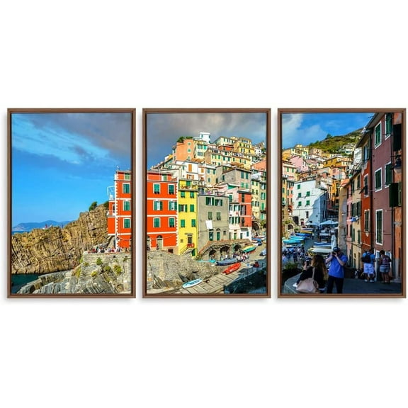 IDEA4WALL 3 Piece Framed Canvas Wall Art for Living Room, Bedroom Italy City Landscape Canvas Prints for Modern Home Decoration Ready to Hang