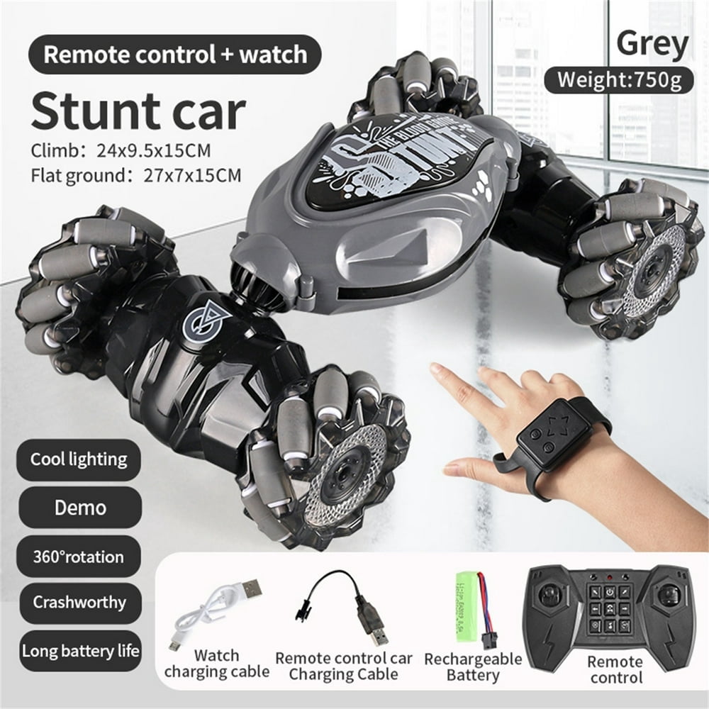 4DRC Voiture Acrobatique RC – 2,4 GHz 4x4 – Capteur Gestes, Lumières, Jets, Musique, 360° – Double Batterie – Dès 6 Ans
