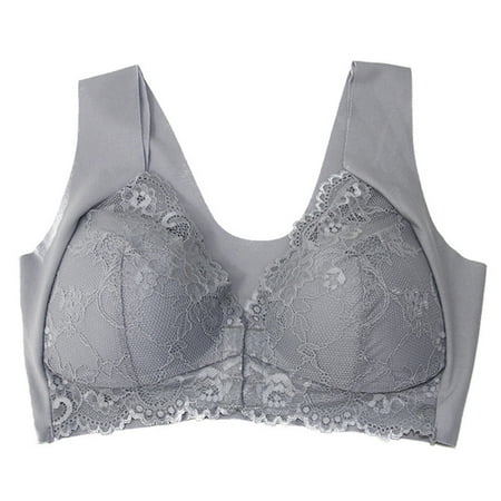 

Front Closure Bra With Floral Lace Lift Stretch 5D Shaping Seamless Closure Everyday Bras For Girl 2XL Gray