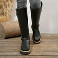 thumbnail image 3 of Women's Knee High Riding Boots Chunky Lug Sole Trendy Buckle Strap Waterproof Leather Zipper Tall Motorcycle Booties, 3 of 6