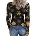 thumbnail image 6 of Christmas Women's Tops, Tees & Blouses Long Sleeve Ribbed Slim Fit Funny Xmas Snowflake Print Underwear Tops Trendy Basic Holiday Casual Round Neck T-Shirts, 6 of 6