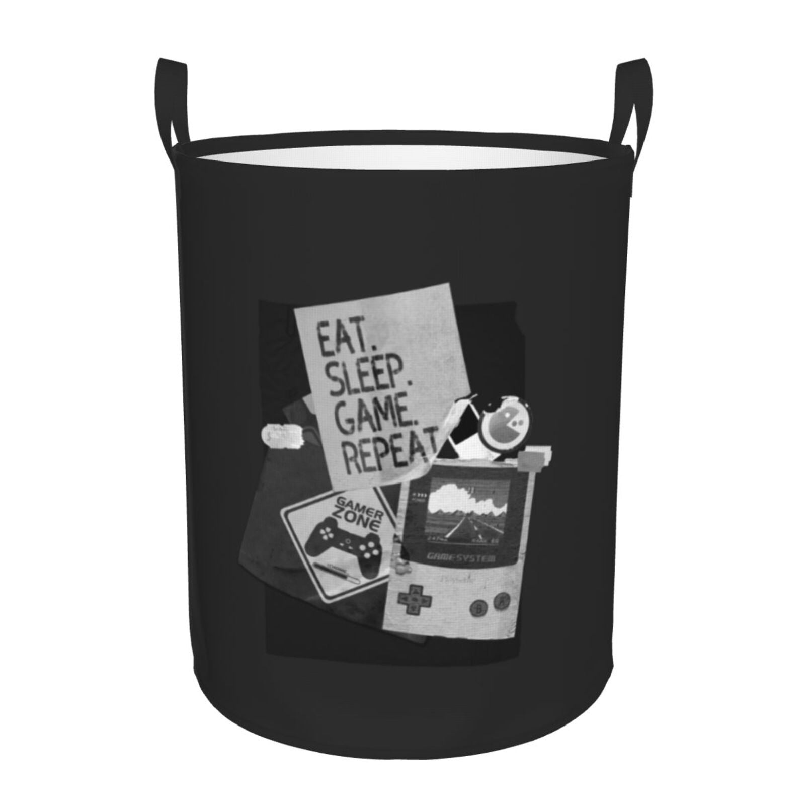 XMXT Collapsible Laundry Basket, Game Slogan Handle Sticker Prints