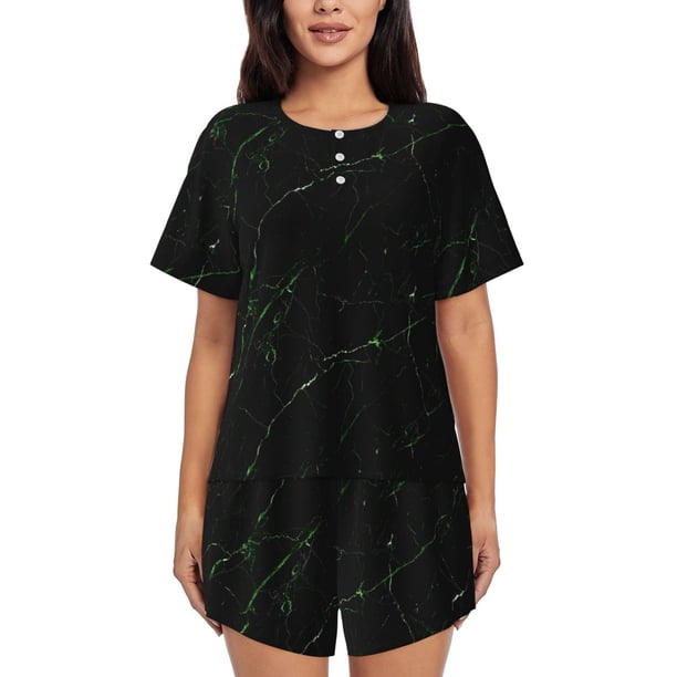 Fotbe Black Marble Conjunto de Pijama Estampado para Mujer, 2 Piezas, Ropa de Dormir con Camiseta de Manga Corta y Shorts Suaves-Large