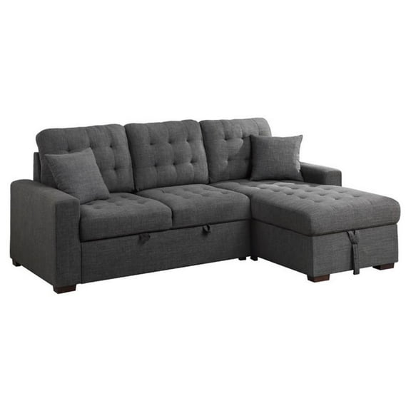 Pemberly Row 2 PC Fabric Sectional w/ Pull-out Bed & Right Chaise in Dark Gray