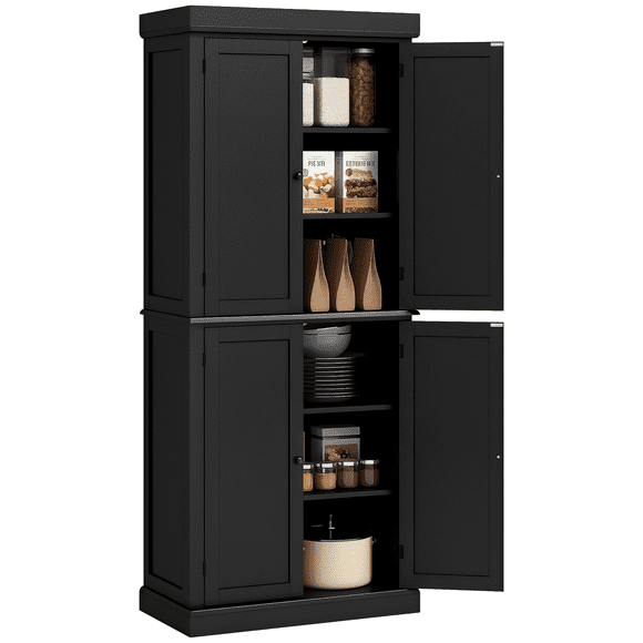 CoSoTower Armoire de Cuisine Autoportante 72,5 Pouces avec 4 Portes, Noir