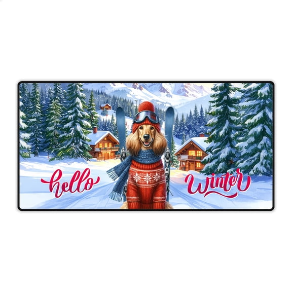 Hello Welcome Winter The Ski Afghan Hound Snowy Day Desk Mat Full Keyboard Mouse Pad Dog Lover Large Mousepad - 13013