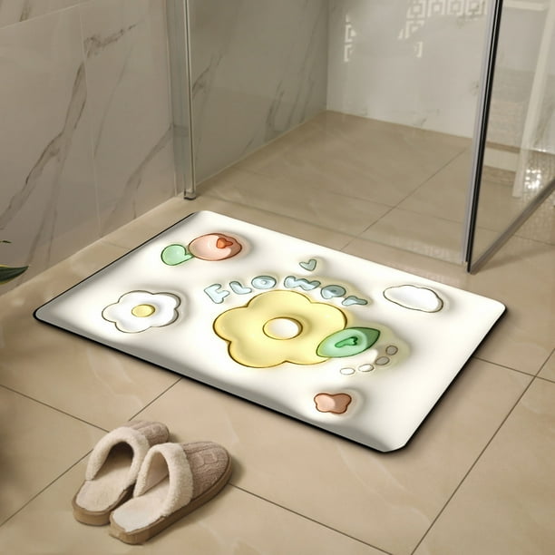 Alfombrilla de suelo de diatomeas suave con diseño de flores pequeñas y visión 3D para baño, antideslizante, para césped líquido