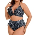 thumbnail image 5 of Agnes Orinda Women's Plus Size Two Piece Bikini Sets Halter Back Self Tie Curvy Cutout String Beach Pool Bathing Suit Swimsuit 1X Grey Leopard, 5 of 6