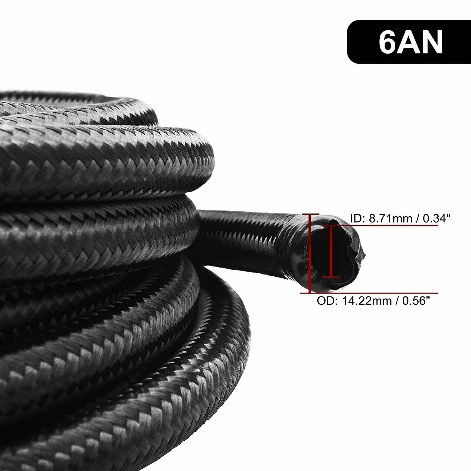 CozyBox (3ft, 5ft, 10ft, 20ft) AN6 Black Braided Fuel Hose Oil Gas Line 6AN Nylon/Stainless Steel Braided Car Parts Accessories