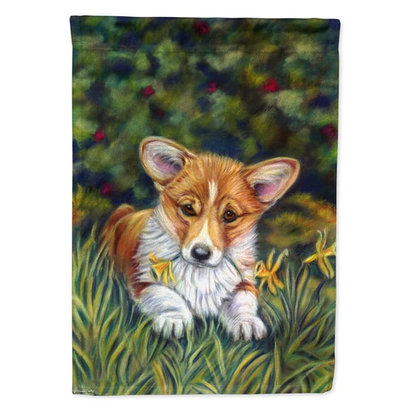 Corgi Pup and Daffodils Garden Flag