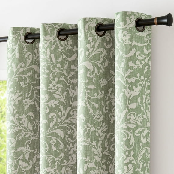 Curtainking Blackout Curtains for Bedroom Thermal Curtains Floral Patterned Living Room Vintage Country Curtain 96 inch Long 2 Panels Green on Beige