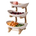 thumbnail image 1 of Cesta plástica del frutero for la encimera de la cocina, tenedor de fruta con el soporte de bambú, 1 of 6