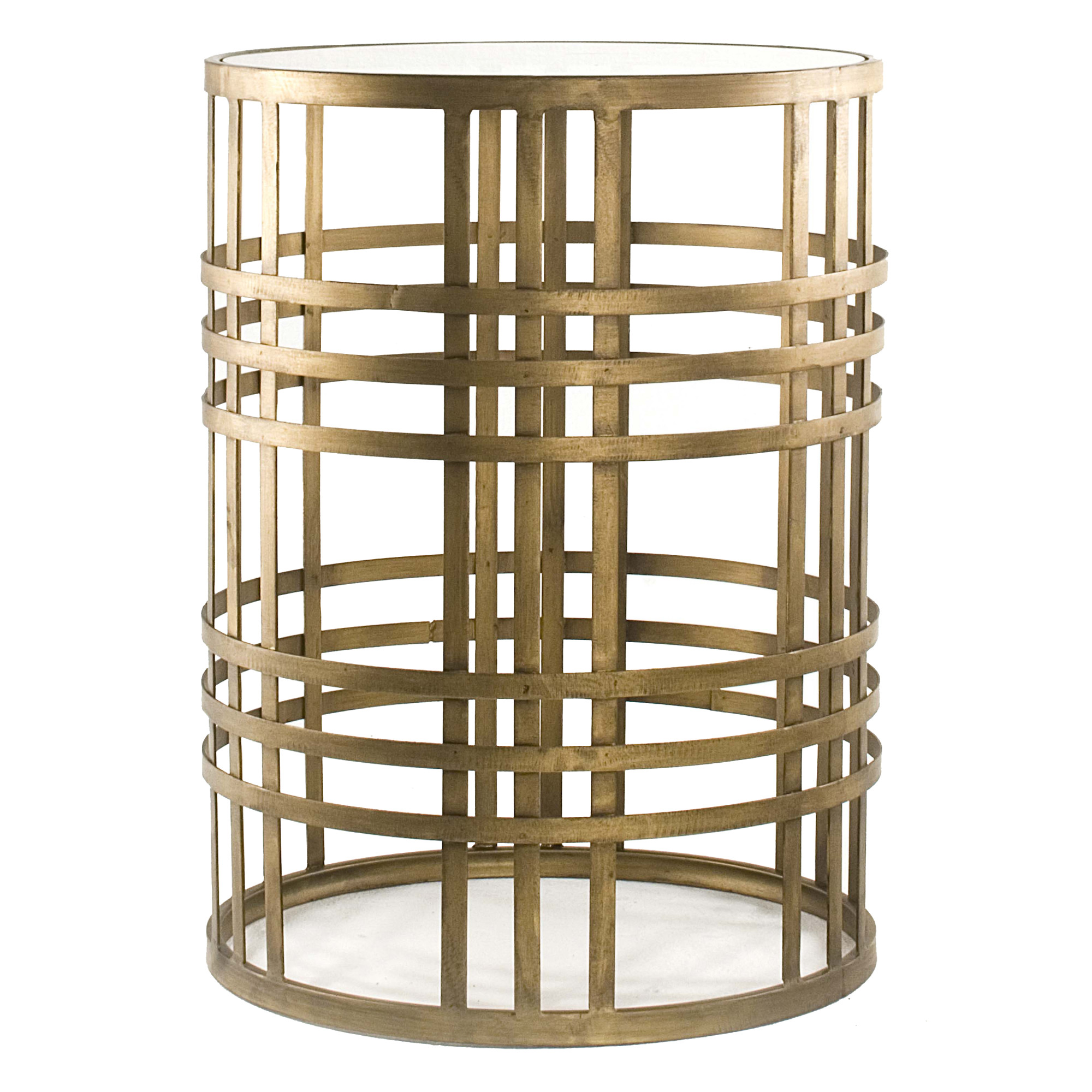 FirsTime & Co. Gold Woven End Table, Modern, Painted, Round, Metal, 16.5 x 16.5 x 22 in