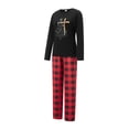 thumbnail image 3 of Pijamas navideños familiares a juego: camisa de manga larga con estampado de árbol de Navidad y pantalón a cuadros elástico para estar en casa., 3 of 10
