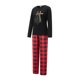 thumbnail image 3 of Pijamas navideños familiares a juego: camisa de manga larga con estampado de árbol de Navidad y pantalón a cuadros elástico para estar en casa., 3 of 10