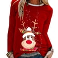 thumbnail image 3 of KZKR Women Long Sleeve Shirt, Christmas Elk Pattern T Shirt Lightweight and Breathable Women Tops Red, 3 of 5